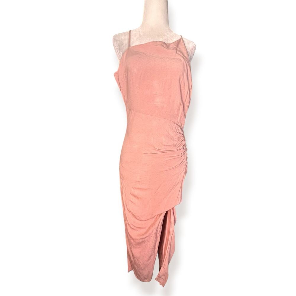 Anthropologie Ruched Asymmetrical Dress Pink Linen Blend Slip Maxi Dress Size 0P - Picture 12 of 12